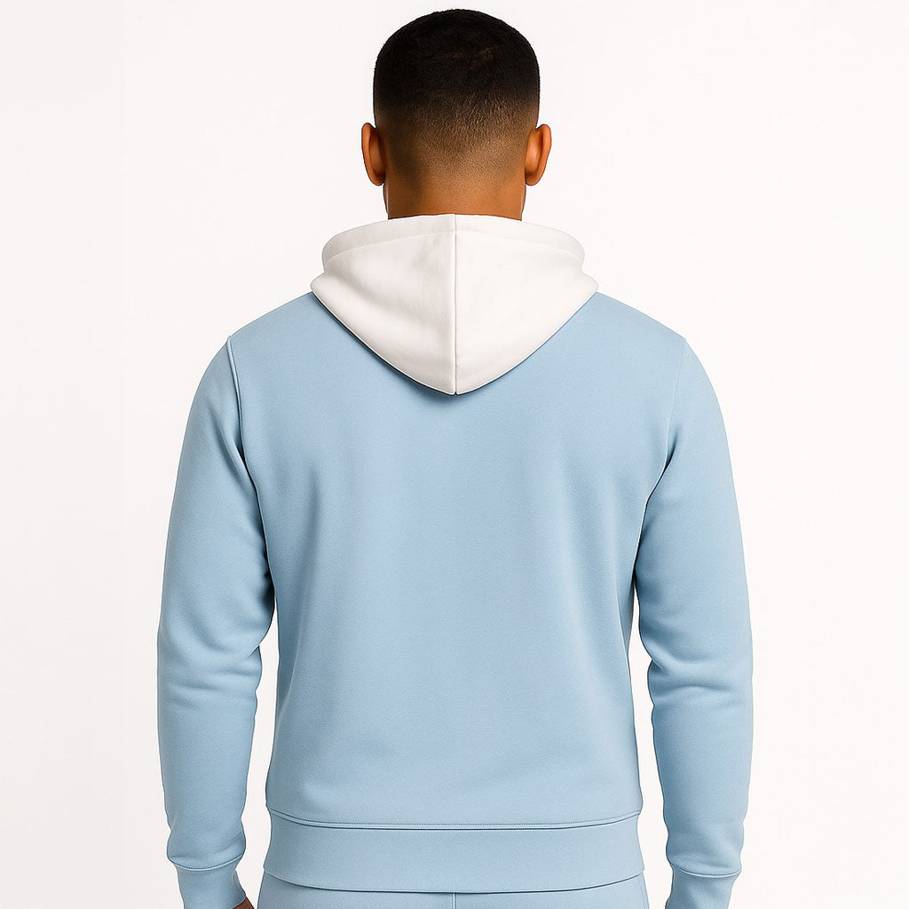 Traingsjas Fleece WHITE HOODY - Babyblauw