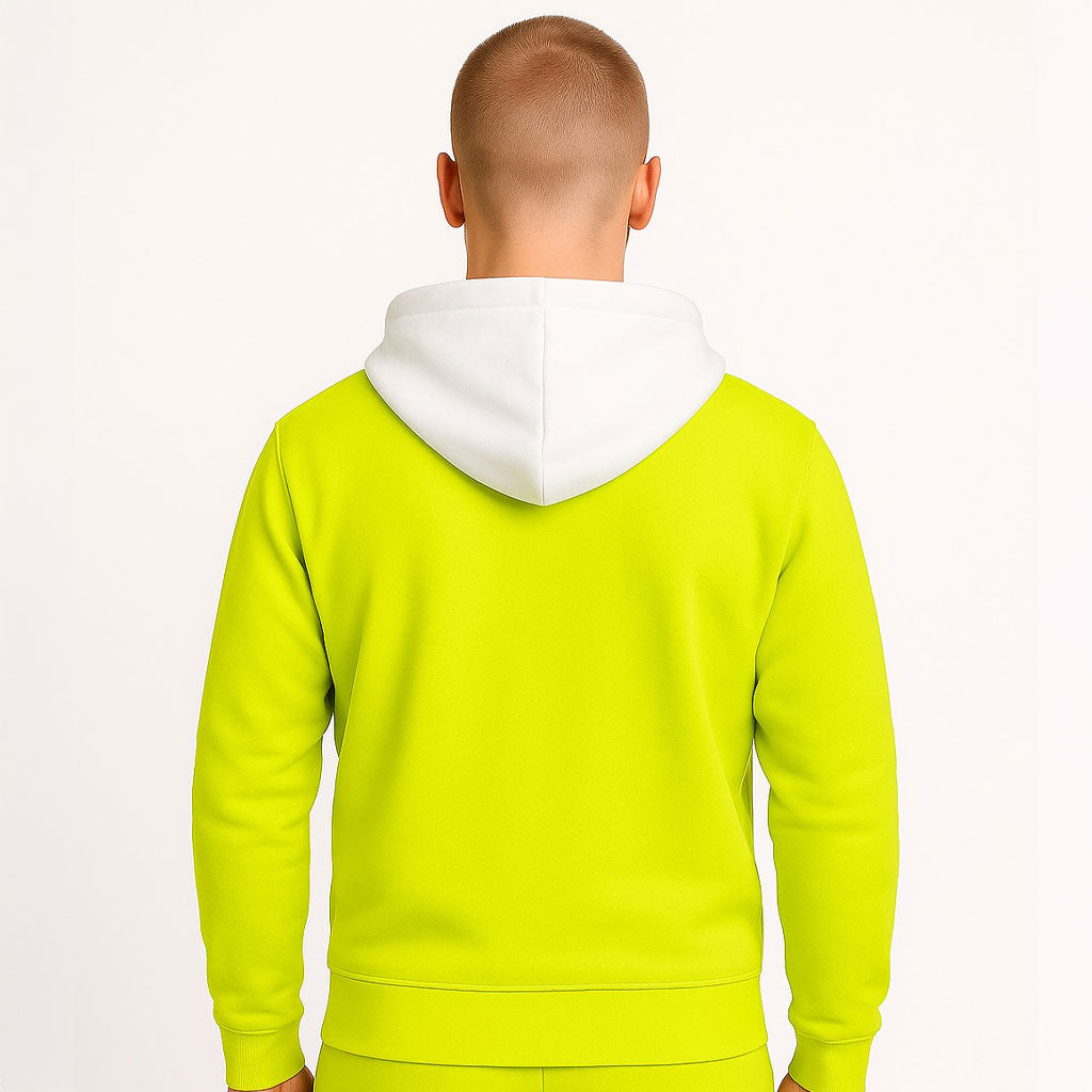 Traingsjas Fleece WHITE HOODY - Neongeel