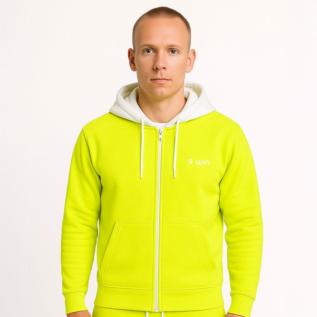 Traingsjas Fleece WHITE HOODY - Neongeel