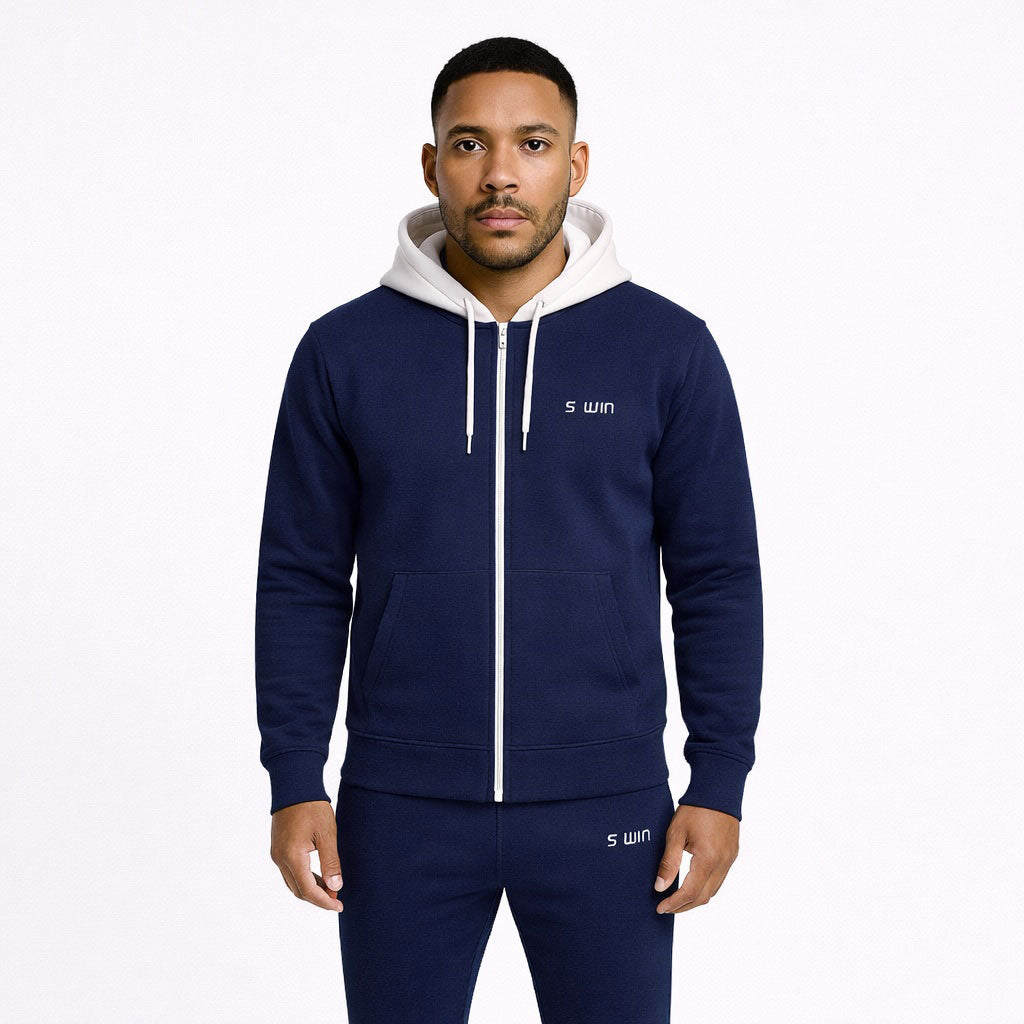 Tracksuit Fleece WHITE HOODY - Marineblauw