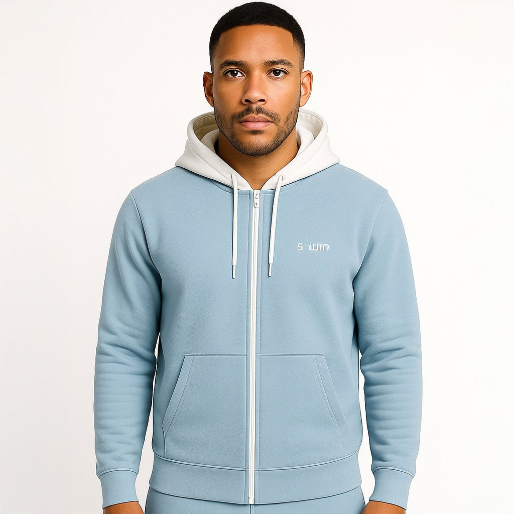 Traingsjas Fleece WHITE HOODY - Babyblauw